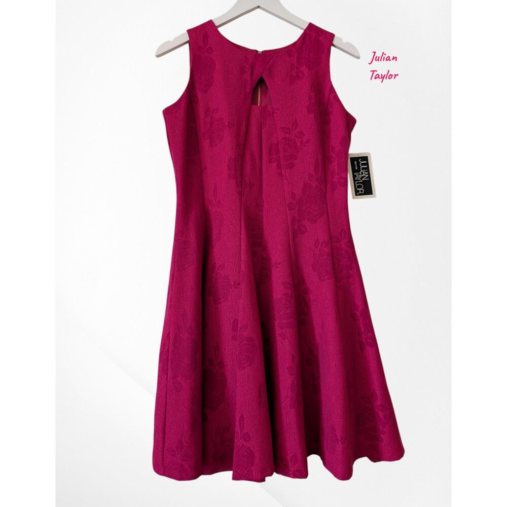 Julian Taylor Fuchsia Floral Fit & Flare Dress Sz 8 Sleeveless Back Zip
